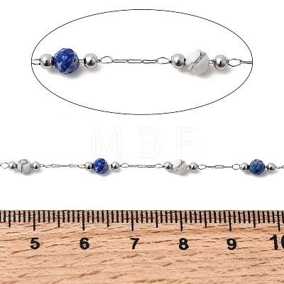 Handmade Natural Lapis Lazuli & Synthetic Howlite Beads & 316 Stainless Steel Round Link Chains CHS-L033-07P-03-1
