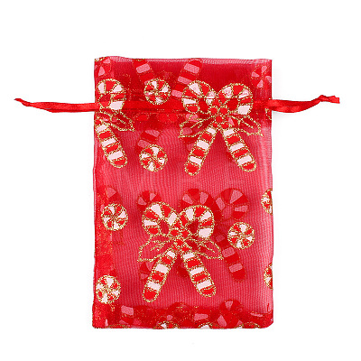 Christmas Theme Rectangle Printed Organza Drawstring Bags CON-PW0001-066A-09-1