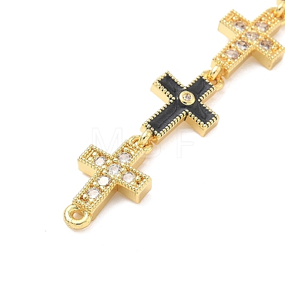 Brass Micro Pave Clear Cubic Zirconia 5 Cross Links Connector Charms KK-H539-15G-06-1
