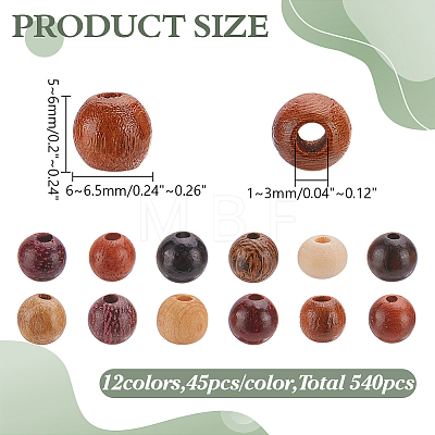 540Pcs 12 Colors Natural Unfinished Wood Beads WOOD-WR0001-16-1