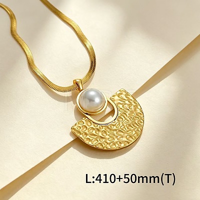 304 Stainless Steel & Imitation Pearl Textured Pendant Necklaces WGD189B-02-1