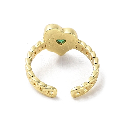 Glass Heart Open Cuff Ring RJEW-A035-01G-01-1