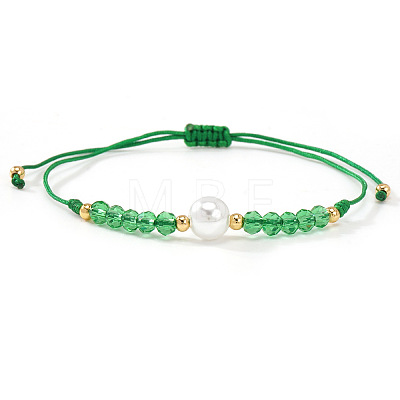Adjustable White Round Imitation Pearl and Glass Braided Bead Bracelets HI6253-2-1