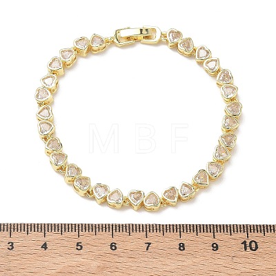 Heart Brass Micro Pave Clear Cubic Zirconia Link Chain Bracelets for Women BJEW-C156-07C-G-1