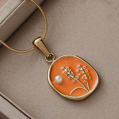 316 Surgical Stainless Steel Enamel with Imitation Pearl Flower Pendant Necklaces for Women JX9312-1