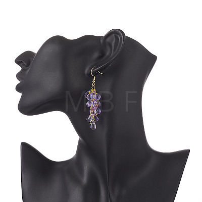 Transparent Glass Bead Cluster Dangle Earrings EJEW-JE05246-1