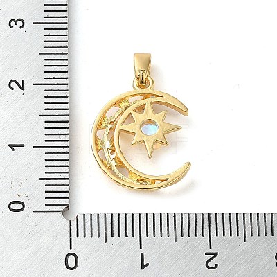 Brass Micro Pave Clear Cubic Zirconia with Glass Pendants X-KK-G483-02G-1