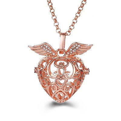 Rose Gold Angel Wing Alloy Cage Pendant Necklaces MF5762-10-1