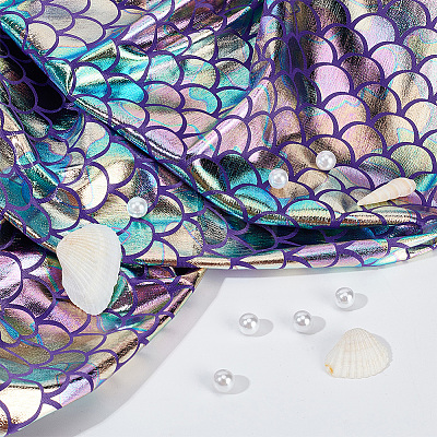 Sparkly Hologram Spandex Mermaid Printed Fish Scale Fabric DIY-WH0304-478-1