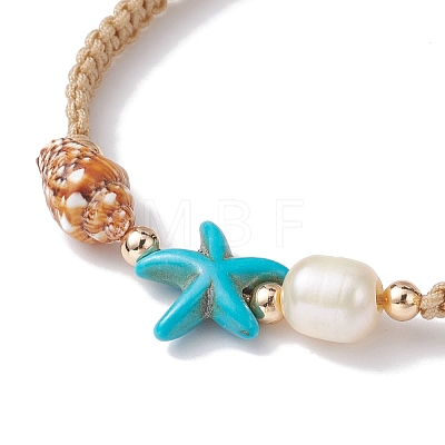 Natural Shell & Pearl & Synthetic Turquoise Braided Bead Bracelets BJEW-JB09914-1