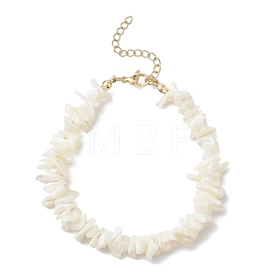 Natural White Mother of Pearl Shell Chip Bead Bracelets for Couple Friendship BJEW-JB11533-02-1