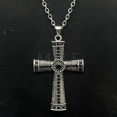 Platinum Alloy Rhinestone Cross Pendant Necklaces LS-NX3454-7-1
