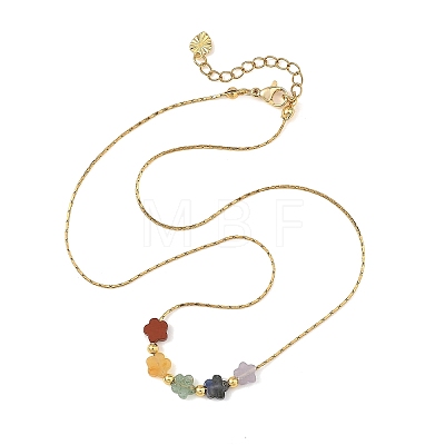 Natural Mixed Gemstone Beaded Pendant 304 Stainless Steel Boston Link Chain Necklaces NJEW-JN06419-03-1