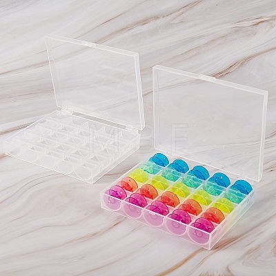 2 Boxes 25 Compartments Polypropylene(PP) Plastic Sewing Machine Bobbins with Storage Case CON-SZ0001-17-1