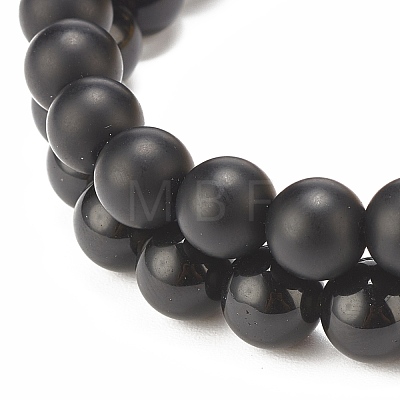 2Pcs 2 Style Synthetic Hematite & Black Stone & Natural Obsidian Stretch Bracelets Set with Cubic Zirconia Skull BJEW-JB08120-01-1