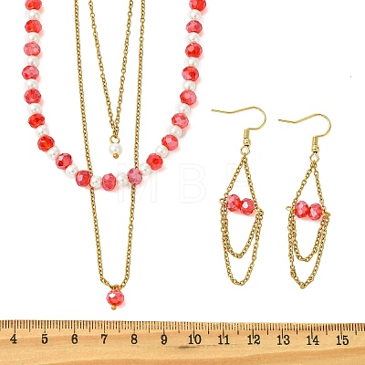 Rondelle 304 Stainless Steel & Glass Beaded Layered Necklace and Earring Set Set for Women SJEW-JS01384-02-1
