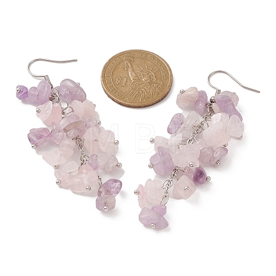 Natural Rose Quartz & Amethyst Chip Beaded Dangle Earrings EJEW-JE05369-1