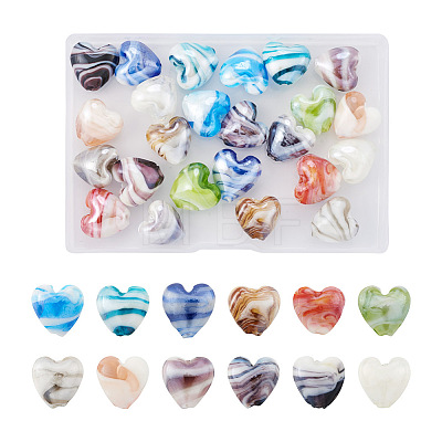 24Pcs 12 Colors Handmade Lampwork Beads LAMP-CW0001-03-1