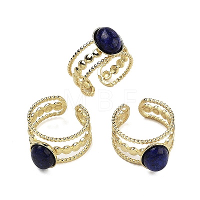 Oval Natural Lapis Lazuli Finger Rings RJEW-N046-06C-G-1