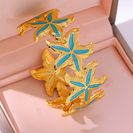 304 Stainless Steel Enamel Cuff Bangles for Women WGC666F-03-1