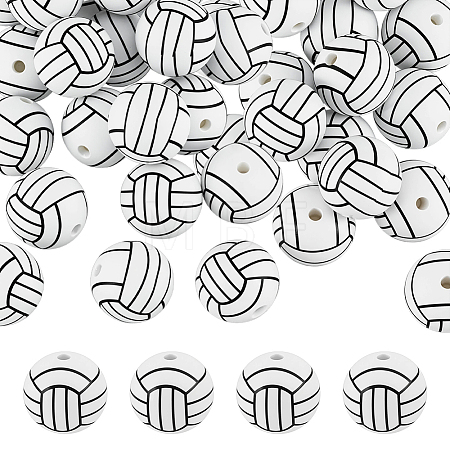 40Pcs Printed Round Silicone Focal Beads SIL-OC0001-24D-1