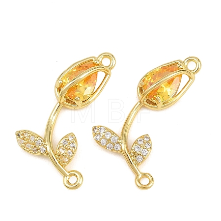 Rack Plating Brass Micro Pave Clear Cubic Zirconia Flower Connertor Charms KK-Z043-03I-1
