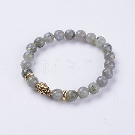 Natural Labradorite Beads Stretch Bracelets BJEW-E325-D13-1