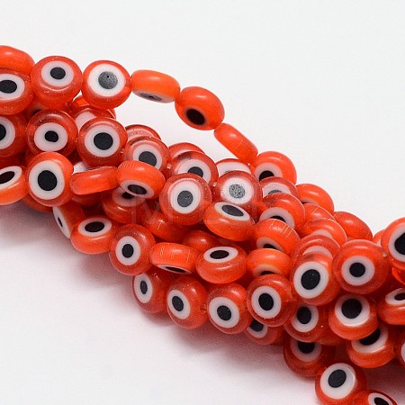 Handmade Evil Eye Lampwork Flat Round Bead Strands LAMP-L058-8mm-08-1