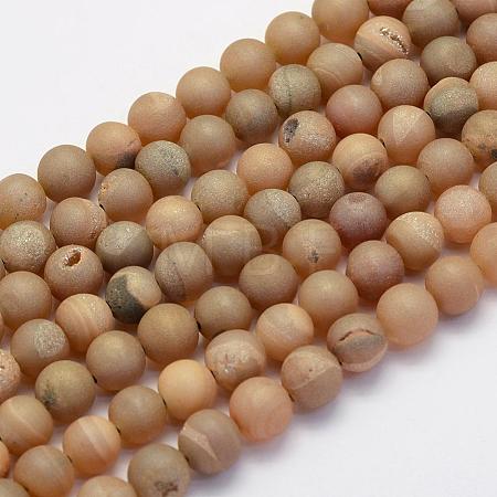 Electroplate Natural Druzy Agate Beads Strands G-G708-10mm-05-1