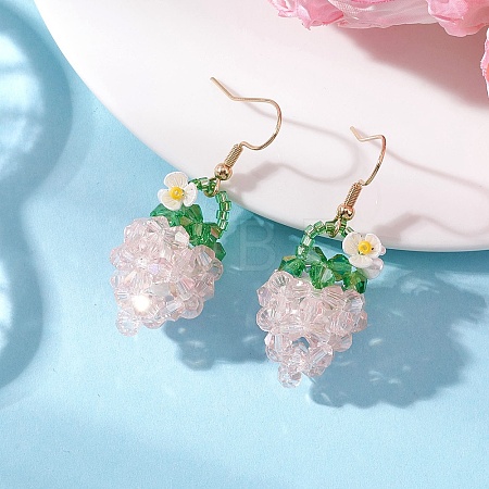 Strawberry Glass Seed & Glass Beaded Dangle Earrings EJEW-MZ00689-01-1
