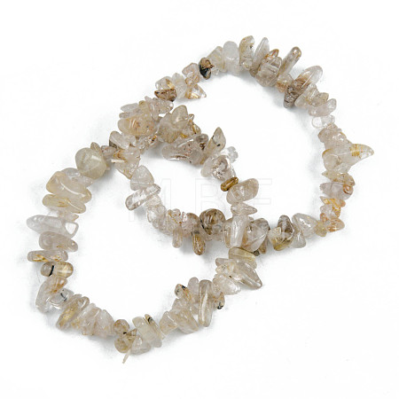 Unisex Chip Natural Rutilated Quartz Beaded Stretch Bracelets BJEW-S143-15-1