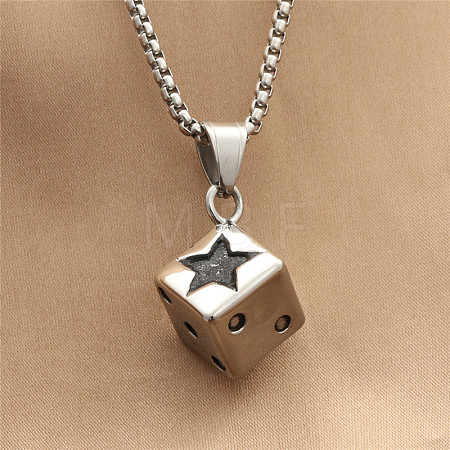 Punk Style 316L Surgical Stainless Steel Star Dice Pendant Necklaces for Men WGC2296-01-1