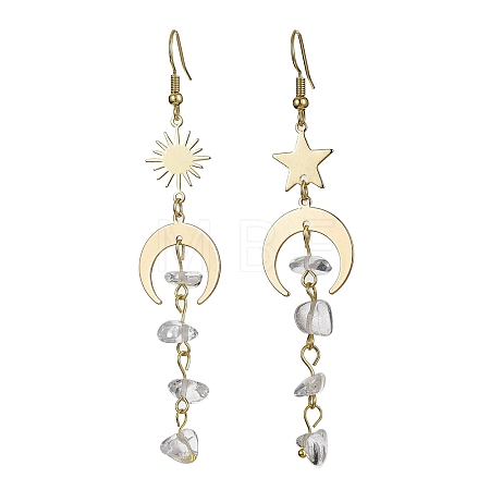 Moon & Sun & Star Brass Asymmetrical Earrings EJEW-JE05461-03-1