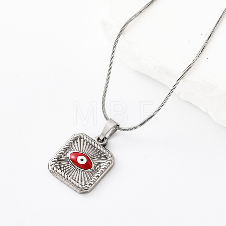304 Stainless Steel Enamel Evil Eye Square Pendant Necklaces for Men Women JB2670-2-1