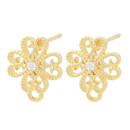 Brass Micro Pave Clear Cubic Zirconia Stud Earring Findings KK-Z099-01G-01-1
