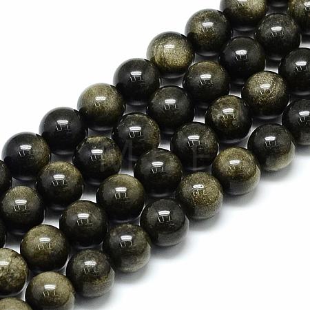 Natural Golden Sheen Obsidian Beads Strands G-S150-20-6mm-1