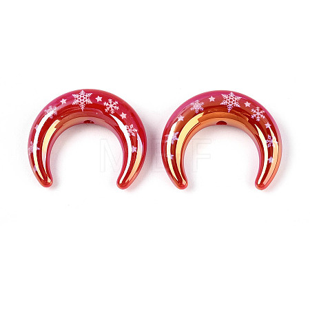 Christmas UV Plating Printed Opaque Acrylic Beads MACR-N018-07D-1