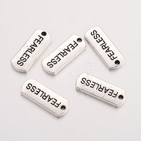 Tibetan Style Alloy Rectangle with Word Fearless Pendants LS-TIBEP-Q043-064-RS-1