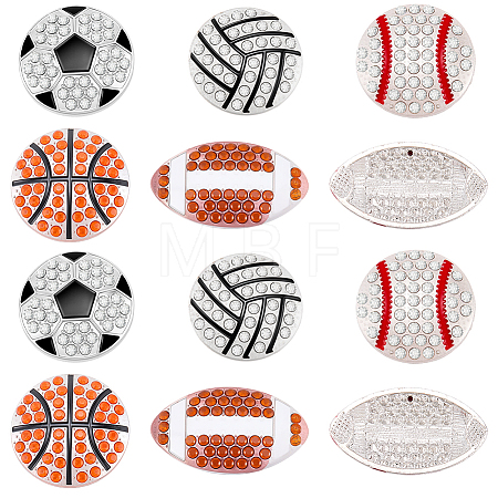 10Pcs 5 Styles Sports Balls Alloy Rhinestone Cabochons FIND-SC0023-43-1