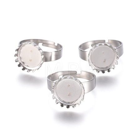 Non-Tarnish Adjustable 304 Stainless Steel Finger Rings Components STAS-E474-50-1