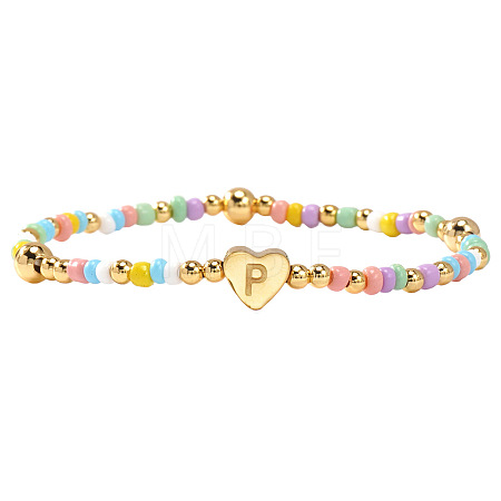Summer Stainless Steel Heart Alphabet Colorful Glass Seed Beaded Stretch Bracelets for Women JV8929-42-1