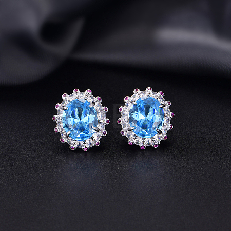 Brass Micro Pave Cubic Zirconia Stud Earrings for Women GG3425-1-1