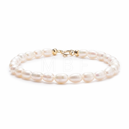 Grade A Natural Pearl Beaded Bracelets with Brass Spring Ring Clasps for Women BJEW-JB08037-1