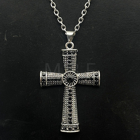 Platinum Alloy Rhinestone Cross Pendant Necklaces LS-NX3454-7-1