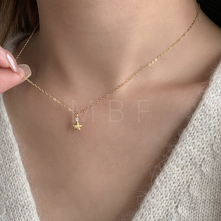 925 Sterling Silver Micro Pave Clear Cubic Zirconia Star Pendant Necklaces for Women FS-WG24A8B-01-1