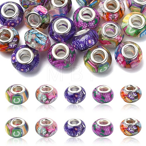 20Pcs 5 Colors Transparent Resin European Rondelle Beads RPDL-YW0001-13B-1