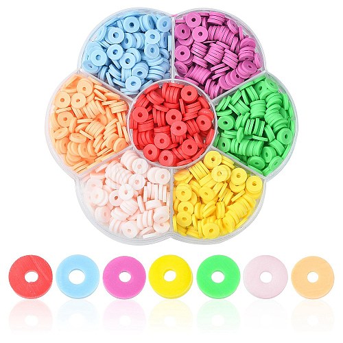 1302Pcs 7 Colors Flat Round Eco-Friendly Handmade Polymer Clay Beads CLAY-CJ0001-72-1
