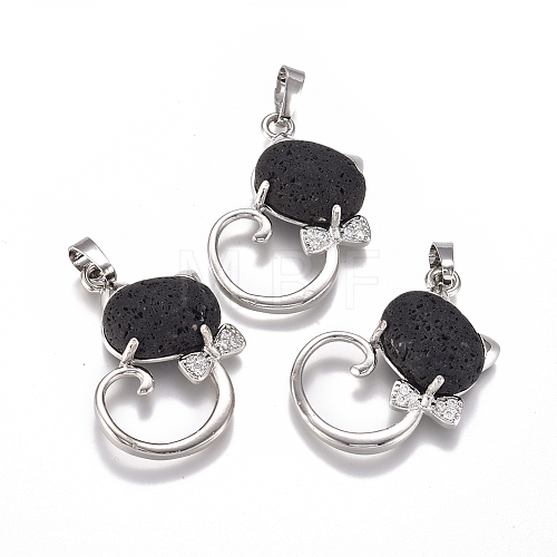 Natural Lava Rock Kitten Pendants G-L512-R05-1