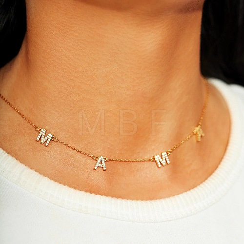 Stylish 925 Silver Clear Cubic Zirconia MAMA Letter Link Chain Necklaces for Mother's Day Gift ON4578-1-1