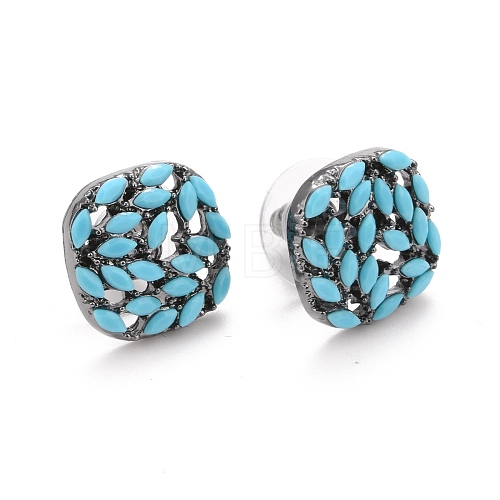 Bohemian Synthetic Turquoise Square Stud Earrings EJEW-H085-03B-1